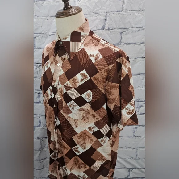 Sears Button Down Sport Shirt S/S Checkered Vintage 70s 80s Canada 16-16.5 Large - Picture 13 of 16